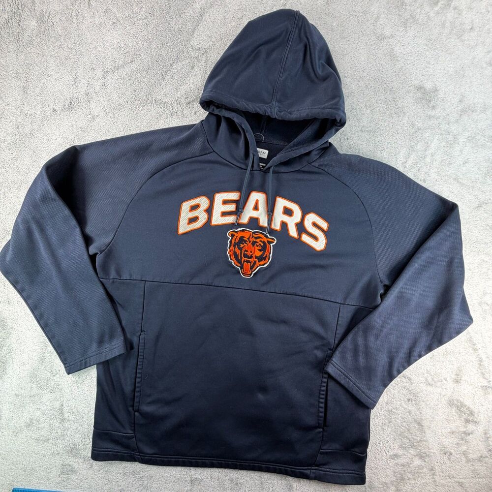 Chicago Bears NFL Team Apparel Hoodie Mens Large L Navy Embroidered Logo Pullove